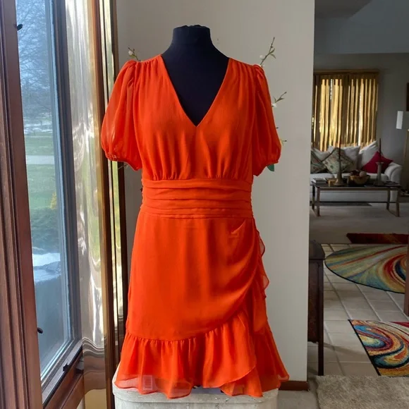 NWOT Express Orange Pull On dress, no zippers, no flaws, measurements in photos - Picture 1 of 12